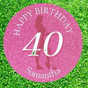 DAMES ROZE GLITTER GROOT VERJAARDAGSFEest Ronde Sticker