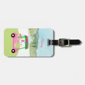 Dames Roze Waterverf Winkelwagen Monogram Naam Bagagelabel (Voorkant horizontaal)