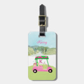 Dames Roze Waterverf Winkelwagen Monogram Naam Bagagelabel (Voorkant verticaal)