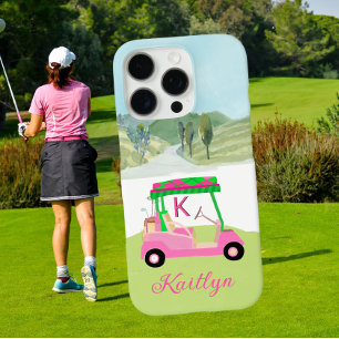 Dames Roze Waterverf Winkelwagen Monogram Naam iPhone 16 Pro Hoesje