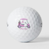 Dames Roze Waterverf Winkelwagen Monogram Naam Golfballen (Voorkant)