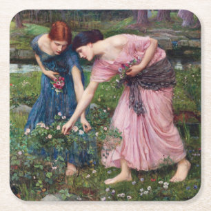 Dames Rozen, John William Waterhouse Vierkante Kartonnen Onderzetter