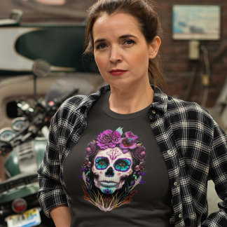 Dames schedel T-shirt - Paarse diepe kleuren Abstr