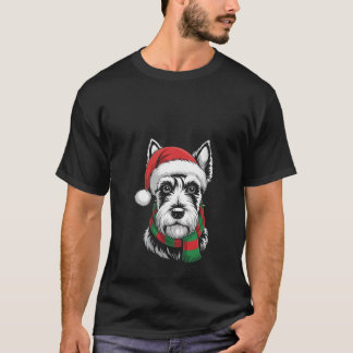 Dames Schotse Terriër Hond Kerstmis Santa Hoed Sja T-shirt