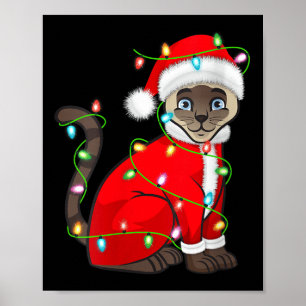 Dames Siamese Kat Kerstverlichting Kerstman Kostuu Poster