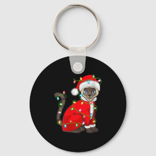 Dames Siamese Kat Kerstverlichting Kerstman Kostuu Sleutelhanger