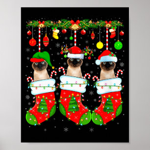 Dames Siamese katten in kerstsokken Grappige kat X Poster