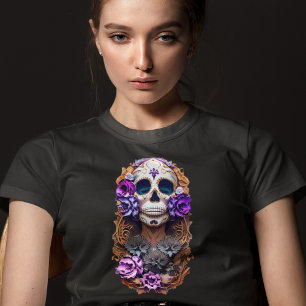 Dames Sugar Skull, kleurrijk, Dag van de dode sche T-shirt