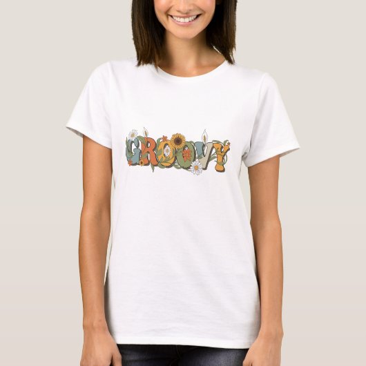 dames t-shirt met groovy tekst (Voorkant)