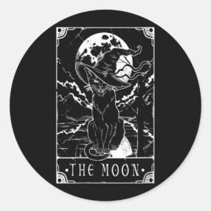 Dames Tarotkaart Halvemaan En Zwarte Kat Ronde Sticker