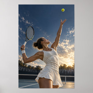 Dames Tennisservice Muurkunst – Gouden Uur Tennis Poster