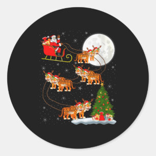 Dames Tijger Kerstman Sleigh Vliegend Grappig Magi Ronde Sticker