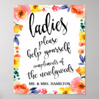 Dames Toilet Trouw Mand 8x10 Bloemen Bord