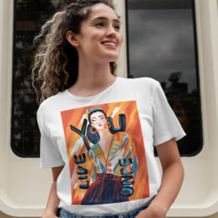 Dames U Leef Ooit Oranje Blauw Gedrukt Grafiek T-shirt