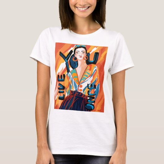 Dames U Leef Ooit Oranje Blauw Gedrukt Grafiek T-shirt (Voorkant)