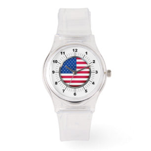 Dames USA Vlag Sportief Roze Silicon Horloge