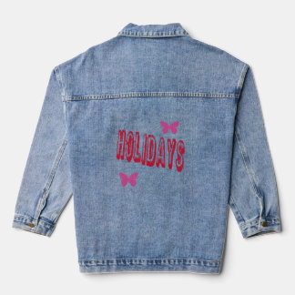 Dames "Vakanties" Grafische Print Jack | Roze Maar Denim Jacket