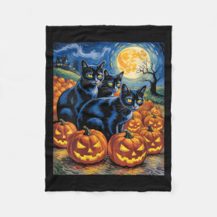 Dames Van Gogh Stijl Zwarte Katten Halloween Pompo Fleece Deken