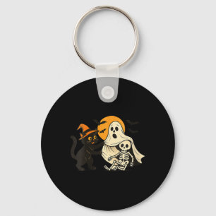 Dames Vintage Halloween Zwarte Kat Onthullend Sleutelhanger