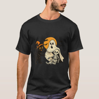 Dames Vintage Halloween Zwarte Kat Onthullend T-shirt