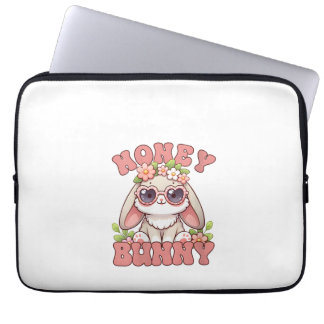 Dames Vintage Paas Honing Konijn Bloemen Konijn L Laptop Sleeve