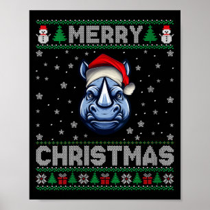 Dames vrolijk kerstfeest 2025 neushoorn kerstman h poster