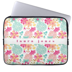 Dames Vrouwen Meisjes Geschilderd Bloemen Naam Hoe Laptop Sleeve