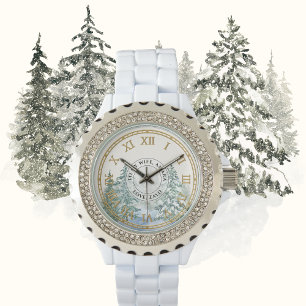 Dames Winter Bos Rhinestone Horloge – Goud