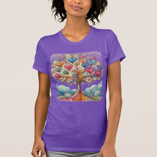 Dames wit T-shirt met hartenboom. Tri-Blen (Voorkant)