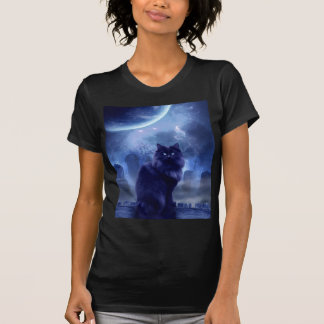 dames zwart kat en maan t-shirt