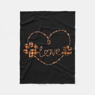 Dames Zwart Oranje Geruit Hond Poot Hart Liefde Fleece Deken