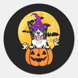 Dames Zwarte En Witte Border Collie Heks Hond Ronde Sticker
