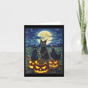 Dames Zwarte Kat Hond Kip Halloween Pompoen Kaart