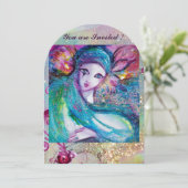 DAMESBLAUW MASKER Maskeradefeest Bloemenswervels Kaart (Staand voorkant)