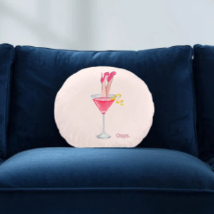 Damescocktailhumor, roze drankillustratie rond kussen