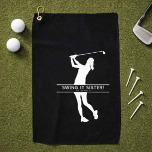 Damesgolf Silhouet Gepersonaliseerde Monogram Stad Golfhanddoek