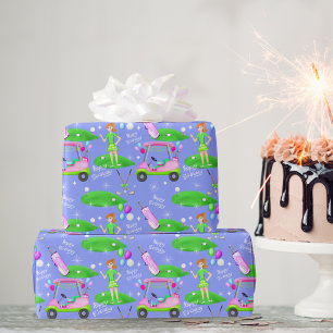 Damesgolf Thema Gelukkige Verjaardag Cadeaupapier