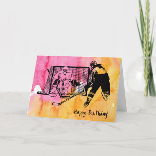 Dameshockey verjaardagskaart inkschets aquarel kaart