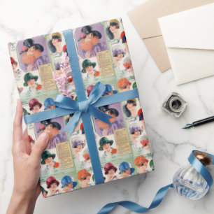 Dameshoeden uit het verleden kleurrijke retro dame cadeaupapier
