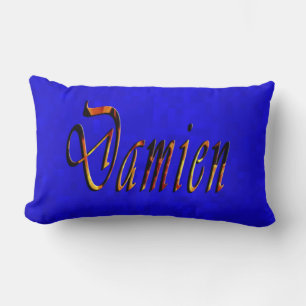 Damien Name Logo op Hot Blue Mosaic Kussen