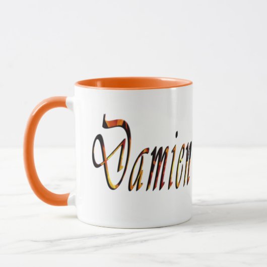 Damien Nom Logo, Orange Combo Café Mug (Gauche)
