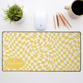 Damier ondulé rétro jaune et blanc groovy