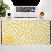 Damier ondulé rétro jaune et blanc groovy