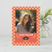 Damier Orange Carte Photo Personnalisée  (Debout devant)