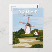 Damme Belgium Retro Travel Art Briefkaart (Voorkant / Achterkant)