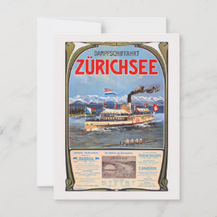 Dampfschiffahrt Zürichsee Vintage Poster 1900 Briefkaart