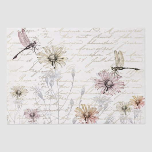 Damselfly Dancers French Script Meadow Decoupage Tissuepapier (Voorkant)