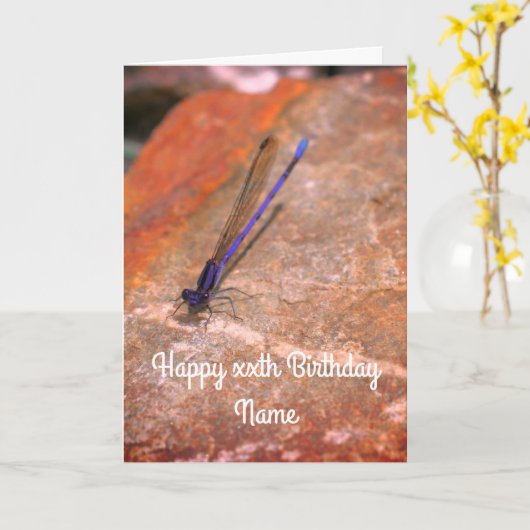 Damselfly Dragonfly Persoonlijke Birthday Kaart (Gele Bloem)