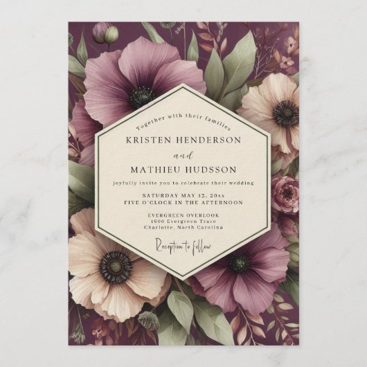 Damson Romantic Bloom Wedding Kaart (Voorkant)