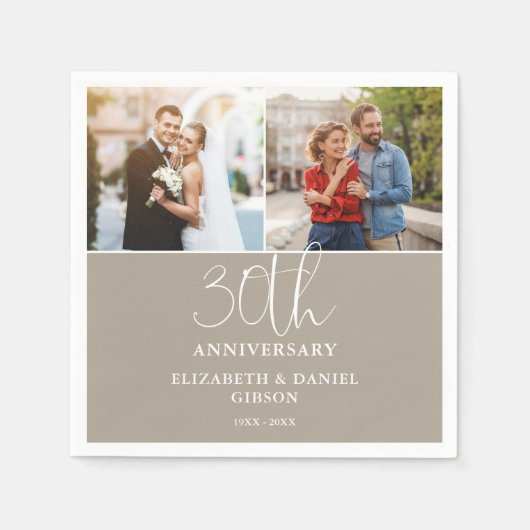 Dan en Nu 2 Foto 30ste Huwelijksverjaardag Servet (Voorkant)